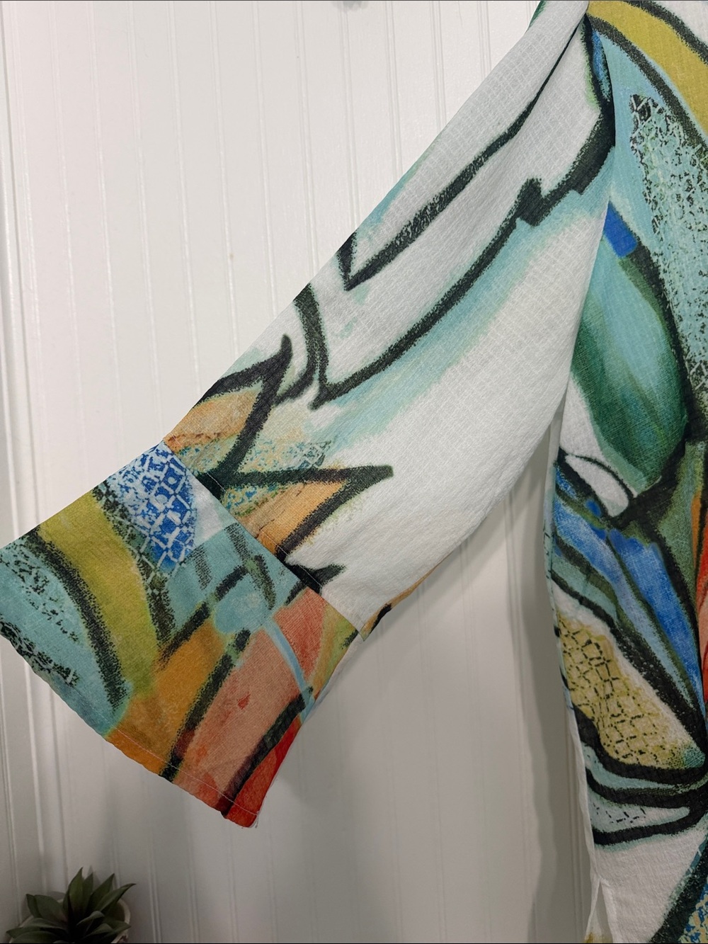 AliMiles Artsy Floral Whimsical TUNIC TOP Cute Slvs EasyCare Lightweight EUC - Picture 3 of 6